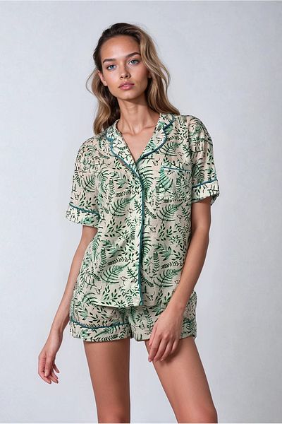 Kyron Women's 100% Cotton Short Sleeve Pajama Set with Shorts - Stylish and Comfortable / Different Color Options