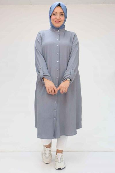 Eslina 48022 Large Size Wrap Shirt - Gray