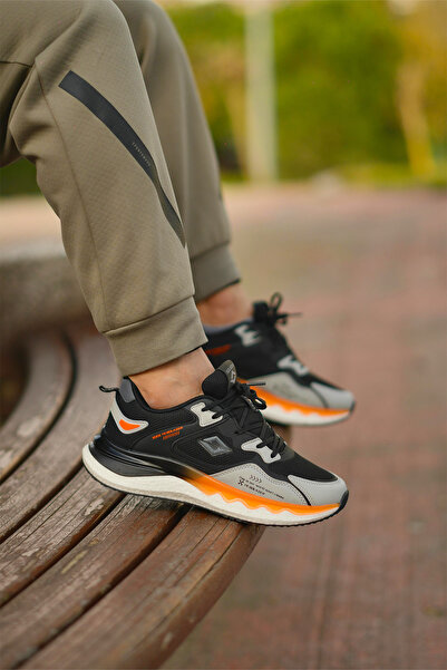 SOLAZER Erkek Siyah Turuncu Sneaker Günlük Spor Ayakkabı 042