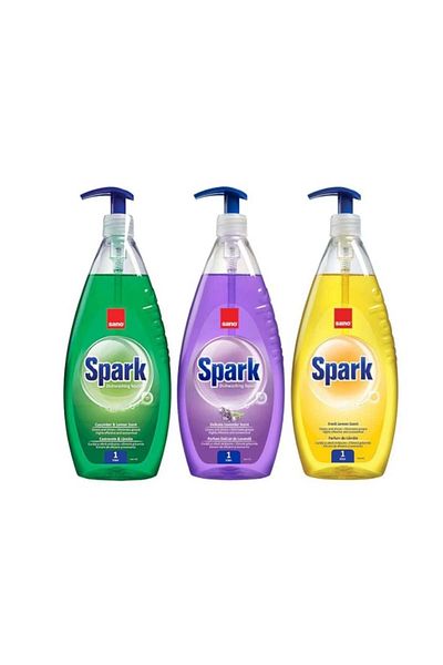 Sano Set Detergent De Vase Cu Pompita Spark Cu Castravete 1 L, Cu Lavanda 1 L Si Cu Lamaie 1 L