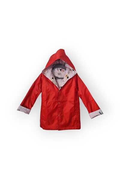 Mommo Kids Kırmızı Yağmurluk Baskısız Çıt Çıtlı