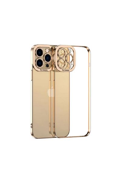 REDz Accessories Carcasă model Luxury, Husă completă, Compatibilă cu iPhone 14 Pro Max, Margini colorate, Transparentă, Aurie