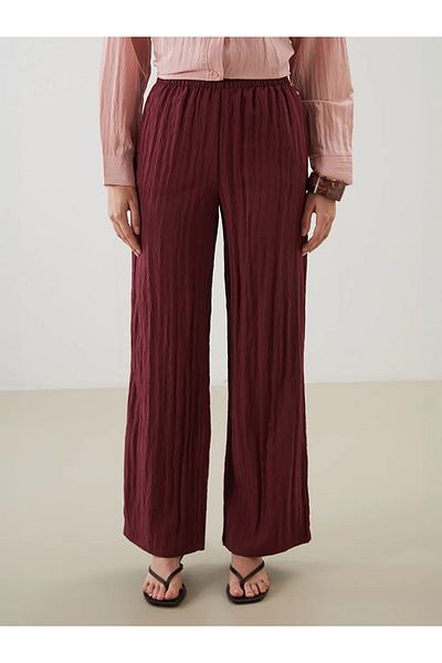 LC Waikiki Lcw modest burgundy elastic waist textured women's pants