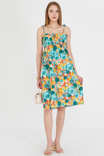 armonika Rochie mini cu bretele turcoaz pentru femei, cu dantelă la piept, elastică ARM-25Y 001047