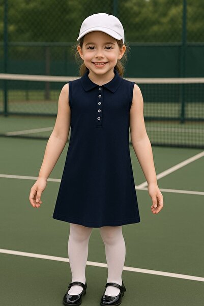 Mcrkids Tmavo plava Pike haljina bez rukava sa polo izrezom