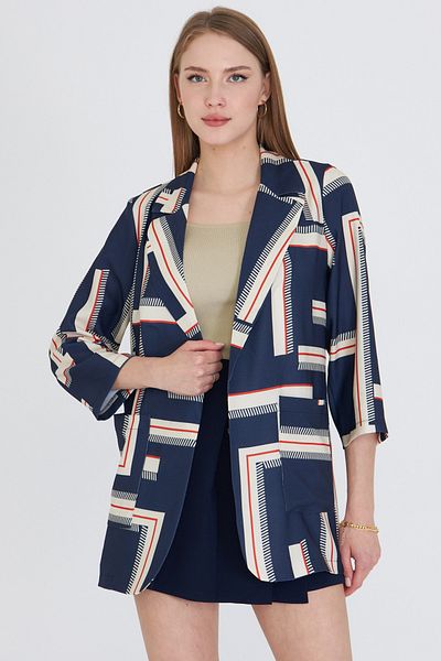 armonika Jachetă oversize de buzunar albastru bleumarin pentru femei ARM-25Y001057
