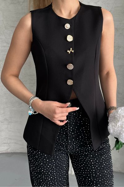 macharel jeans Women's Stylish Buttoned Lined Woven Vest