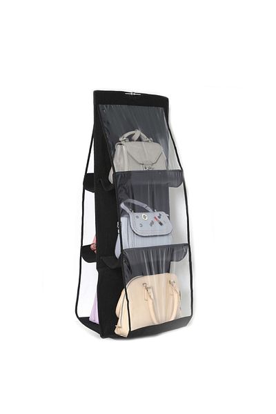 CRACOS Hanging handbag organizer, 6 semi-open shelves, black color