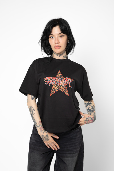 CİNEMA MODA Starz Girl Štampano opuštena crna ženska majica