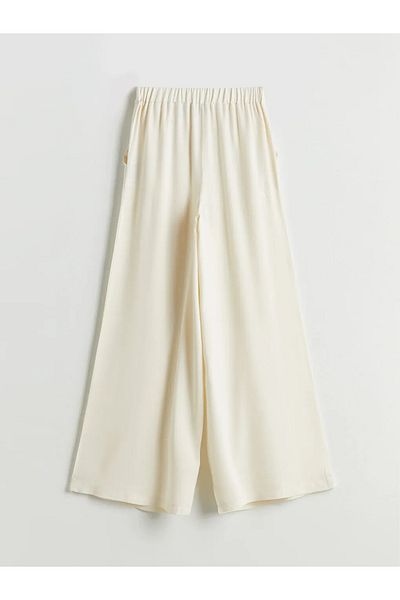 LC Waikiki Lcw modest ecru elastic waist wide leg women's trousers