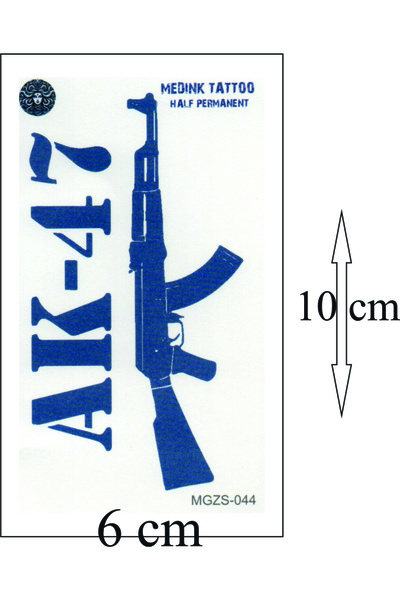 Tattoo 1 Aylık Gerçekci AK-47 Kalaşnikof keleş geçici dövme Tattoo yapıştırma...