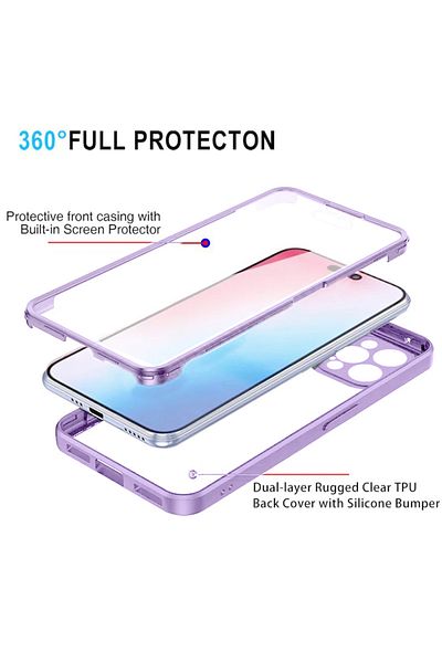 REDz Accessories Carcasă Full Armor 360, compatibilă cu iPhone 15 Pro, față-spate, protecție completă, liliac