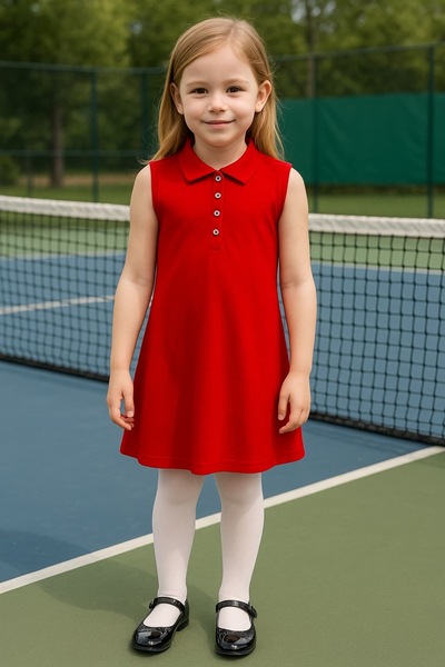 Mcrkids crvena Lakos haljina bez rukava sa polo izrezom za devojčice