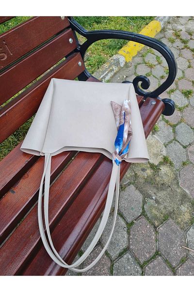 Kontes Γυναικείο κασκόλ και τσάντα ώμου με φερμουάρ Shopper Mink Beige
