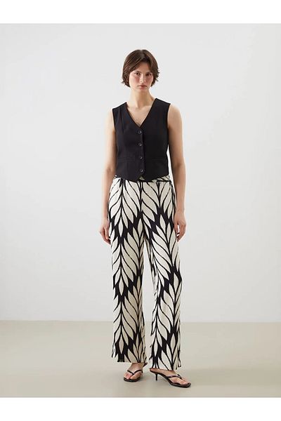 LC Waikiki LCWAIKIKI Pantaloni largi, negri, clasici, cu talie elastică, pentru femei