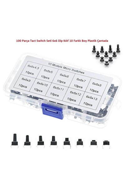 Hatfon Elektronik 100 Parça Tact Switch Seti 6x6 Dip Kılıf 10 Farklı Boy Plas...
