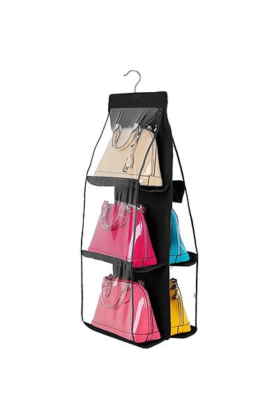 CRACOS Hanging handbag organizer, 6 semi-open shelves, black color