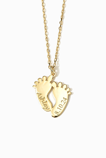 Nox Jewelry 14 Ayar Altın Kaplama Kişiselleştirilmiş Bebek Ayağı Gümüş Kolye - CN00448
