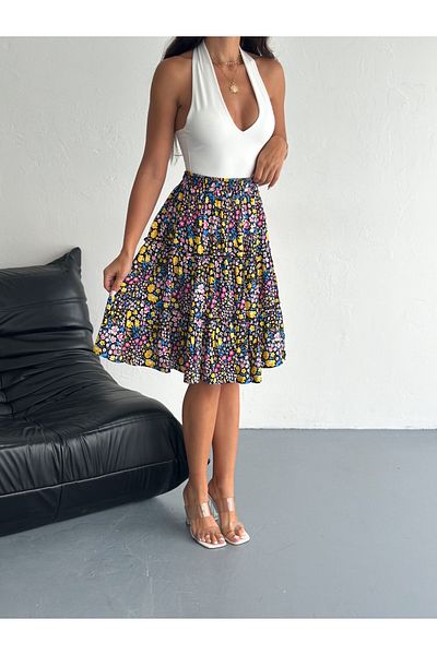 miss like Women S Stylish Floral Print High Waist Skirt - A-Line, Knee Length, Spring/Summer Fashion