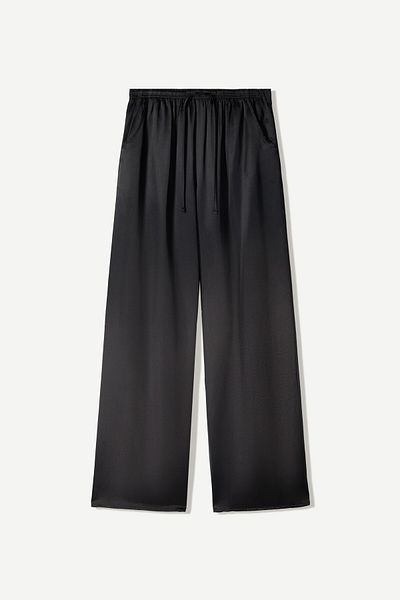 Bershka بنطال رياضي ساتان واسع الساق