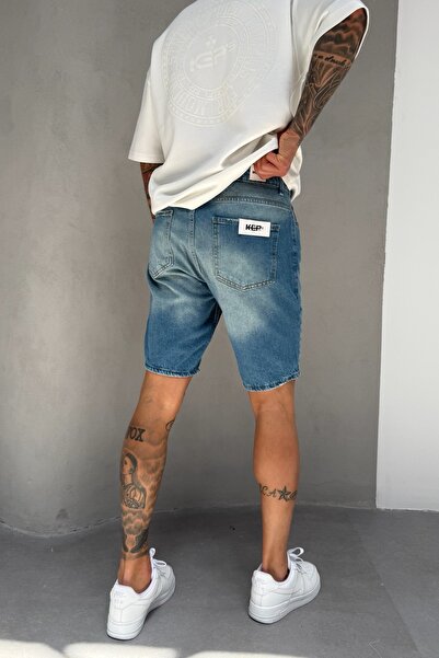 MADZEYMODA Mavi Denim Kumaş Erkek Jean Kot Şort Mz524