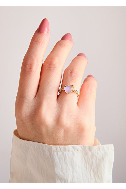 AURRARİ Yıldız Detaylı Zirkon Kalp Taşlı Çelik Yüzük