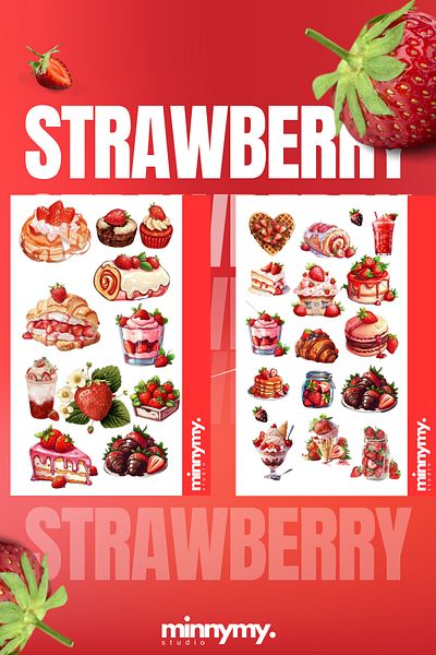 Minnymy Double Strawbery Collection Vintage Sticker, Sticker, Agenda, Diary, Bullet Journal, Scrapbook