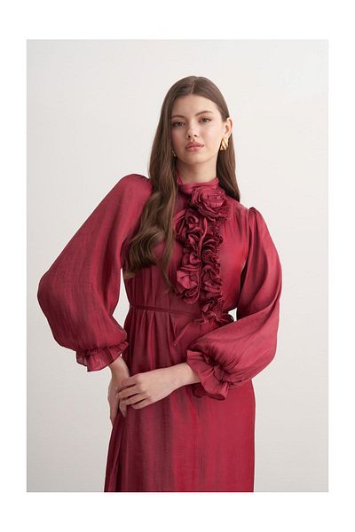 FUSHYA Rochie de seara cu volane cu brosa trandafir