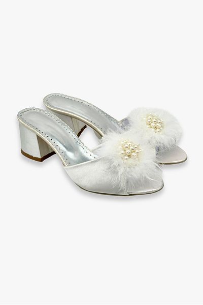Lunoche Nightwear Women's Stylish Daily House Slippers with Feathers and Stones Dowry Slippers Ornate Birth Guest Bride Slippers
