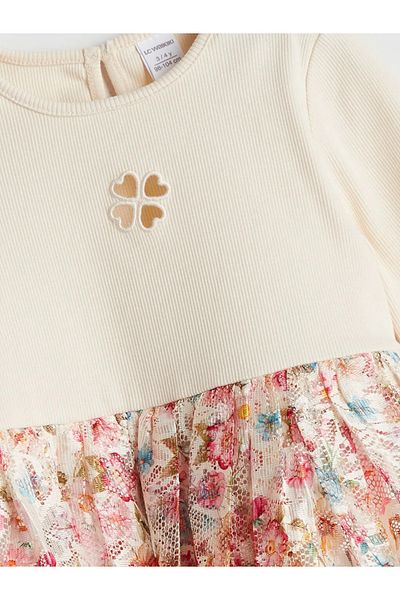 LC Waikiki Lcw Kids Ecru Crew Neck Girls Camisole Dress