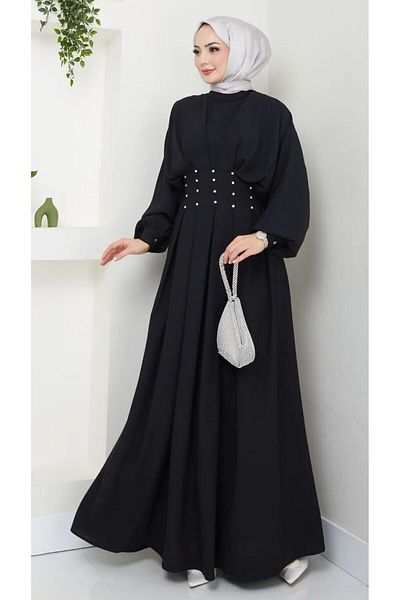 Thiff Hijab Γυναικείο Μπαλόνι Φόρεμα Πλισέ Πέτρινο