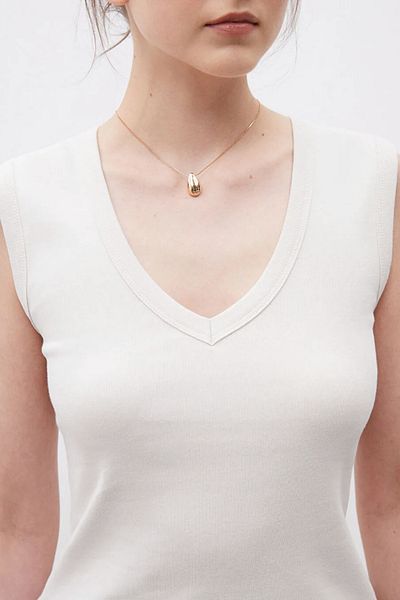 VODENS Women's Lescosa Slim V Neck Sleeveless White Blouse