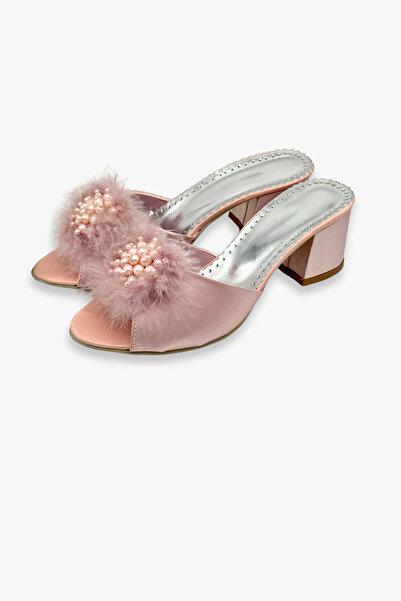 Lunoche Nightwear Women's Stylish Daily House Slippers with Feathers and Stones Dowry Slippers Ornate Birth Guest Bride Slippers