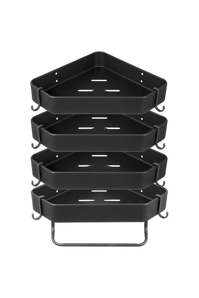 Quasar & Co. Set of 4 Corner Shelves, hanging, 2 Towel Bars, 4 Hooks, 23x23x5cm, metal, black