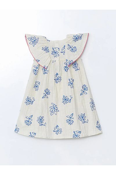 LC Waikiki LCW Kids Ecru Floral Gathered Κοριτσίστικο λινό φόρεμα