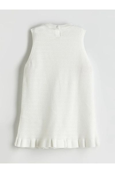 LC Waikiki Lcw Kids Ecru Crew Neck Flower Appliqued Girl's Dress