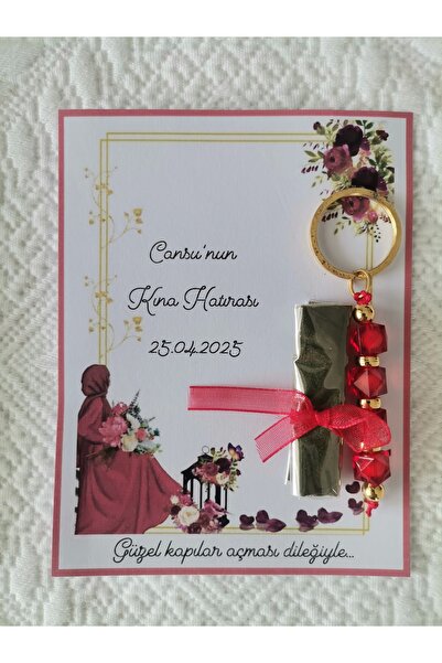 İ&DBABY 100 Adet Kişiye Özel Kına Hatırası Kırmızı Anahtarlık ve Paketlenmiş ...