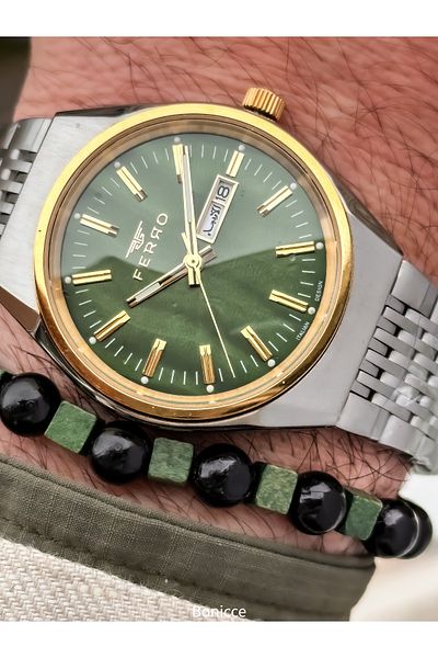 FERRO Yellow Green,Steel Cord,With 2 Language Options with Calendar,Men's Wristwatch Bracelet in Special Box Gift