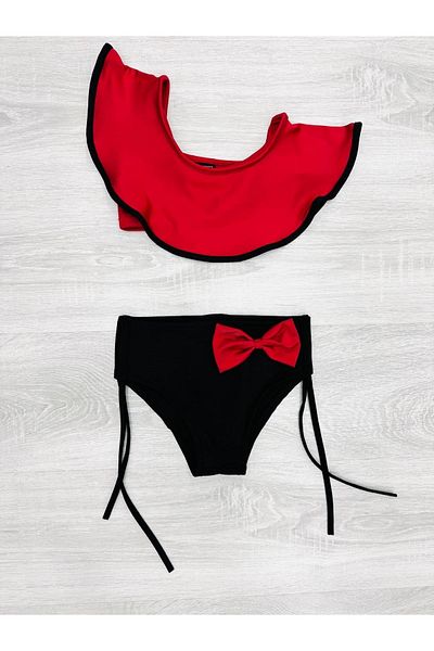 MODANINO Girl's 2-Piece Swimsuit Set (Lace-Up and Bow Bottom+Single Sleeve Top) Set 2-10 Years 12230