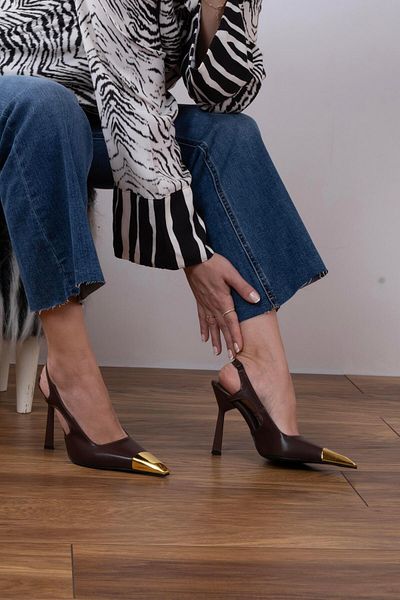 sovrana Gold Detailed Heeled Shoes Bitter Brown