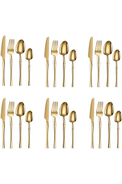 COOYA 24 Pcs Flatware Set, Stainless Steel Cutlery Set, Dishwasher Safe, Including Forks Knives Spoons