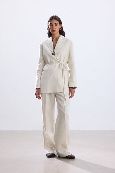 BE BLUE Stone Buckle Linen Blazer Jacket