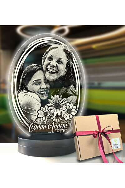 Genel Markalar Resimli Oval Led Lamba, Anneye Özel, Doğum Günü Hediyesi, Beyaz