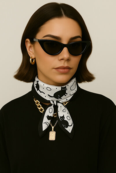 NOTHING Cat Pattern Satin Scarf