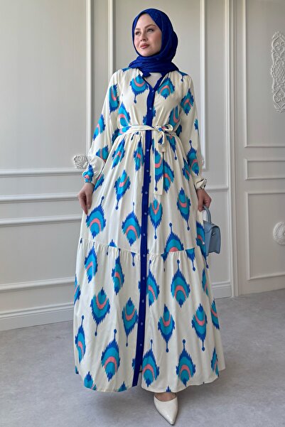 InStyle İkat Pattern Saks Blue Viscose Dress