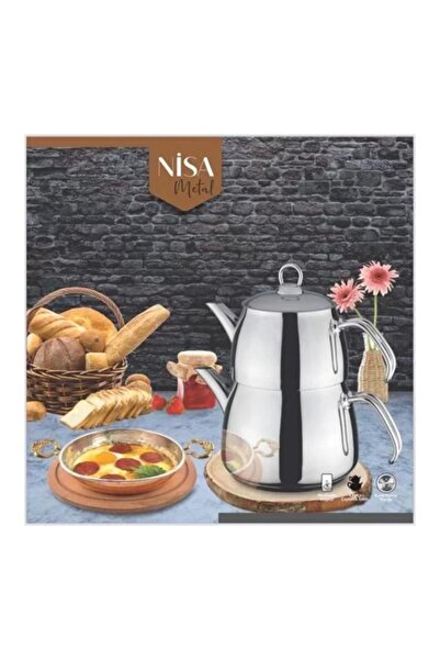 ALARA NS02 Nisa Metal Kulplu Orta Boy Çelik Çaydanlık