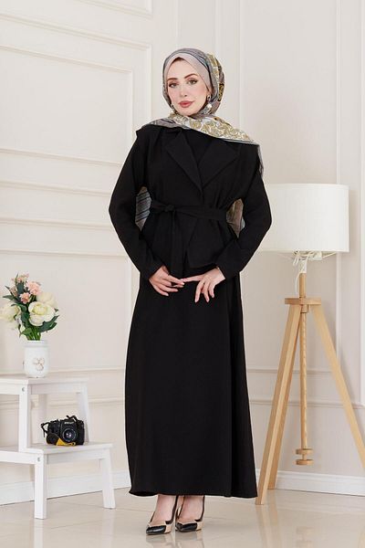 Sevitli Asel Dress with Vest-Black