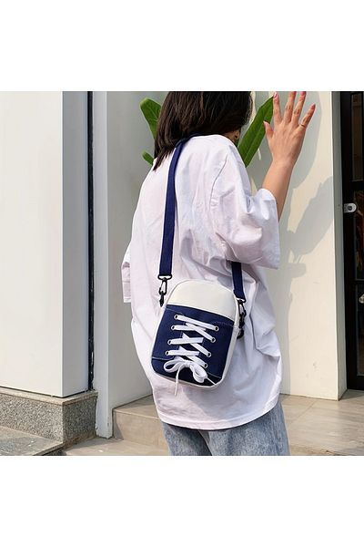 TATA CRAFT Preppy Casual Style *Navy Blue Polyester Small Cross Shoulder Bag with Zipper