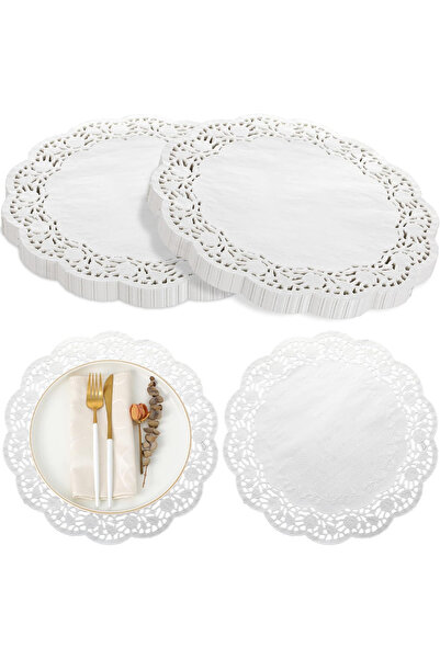 Dekals 50 ADET Yuvarlak Dantel Kağıt Pasta Tabak Altlığı 26 cm Sunumluk