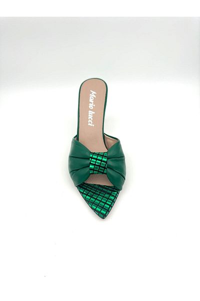 Mariolucci Women's Heeled Slippers Dark Green